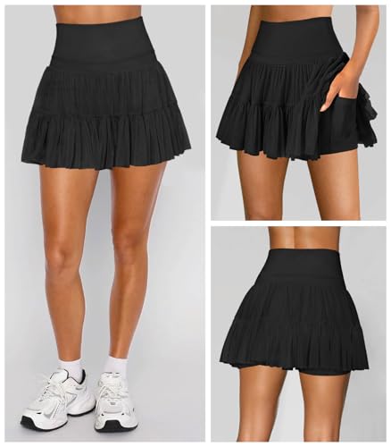 Women's Mini Skirt Skort Flowy Pleated High Waisted Ruffle Tennis Skirts for Women Athletic Skater Golf with Shorts Pockets2