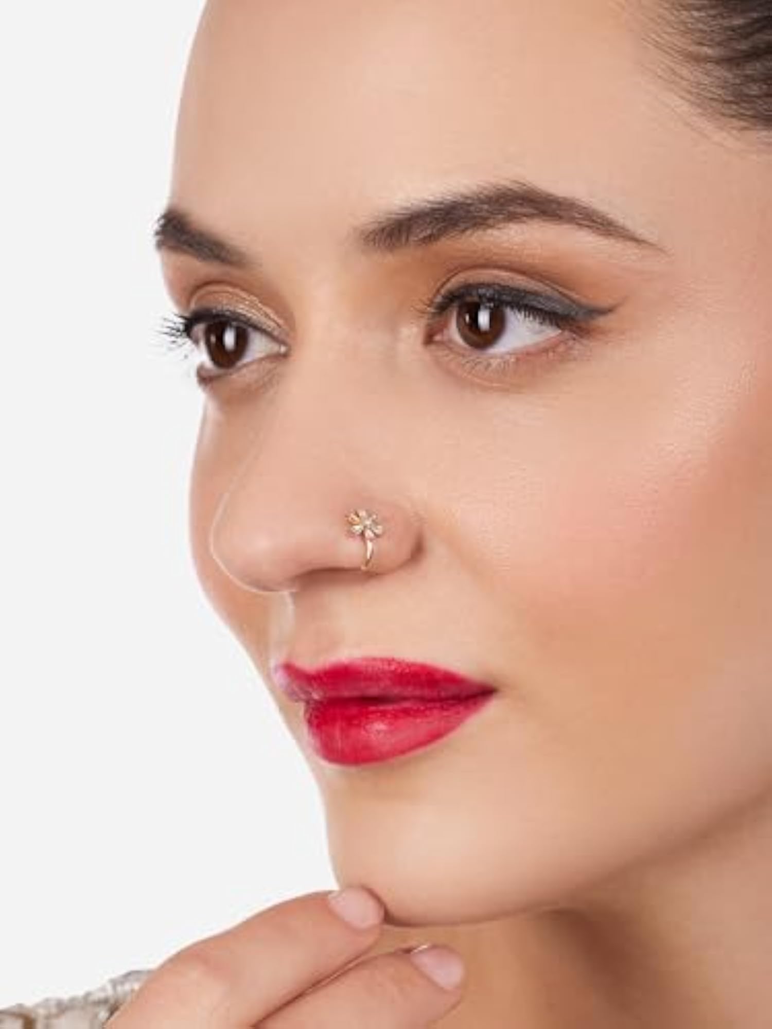 3 CZ Brass Clip On Nose Pins For Women
