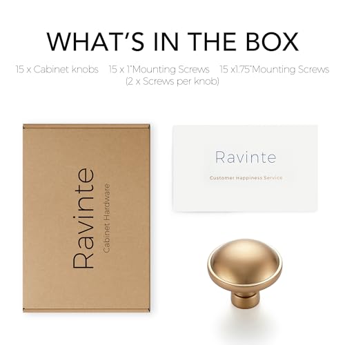 Image of Ravinte Champagne Bronze Kitchen Pulls Cabinet Handles 1-1 /4 Inch 15 Pack | Solid Zinc Alloy, Round T-Bar Shape, Screws Included, Dresser Handles, Cabinet Drawer Pulls, for Kitchen Cupboard Hardware