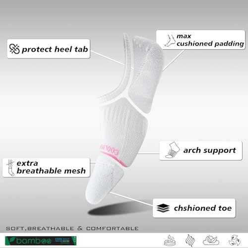 Image of BRISIRA Bamboo Viscose Coolmax Running Golf No Show Socks Women Compression Moisture Wicking Performance Low Cut Tab Athletic