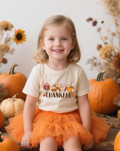 Image of Toddler Girls Thanksgiving Shirts Turkey Pumpkin T Shirt Cotton Short Sleeve Halloween Tops 1-10 Years
