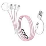 Travel Essentials, 4 in 2 Multi Charging Cable for Apple Watch Charger/iPhone Charger,USB C Cable Cord for iPhone 17-11/iWatch Ultra/10-2/Galaxy S25-S20, Android Phones, Kindle, MP3-Pink,4FT