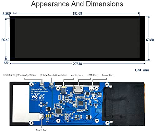 Waveshare 7.9Inch Hdmi Lcd 7.9" 400X1280 Capacitive Touch Screen Lcd Ips Display Monitor, Toughened Glass Cover Support Raspberry Pi/Jetson Nano/Pc/Windows 10/Raspbian/Ubuntu/Kali/Win10 Iot/Retropie #TOP6