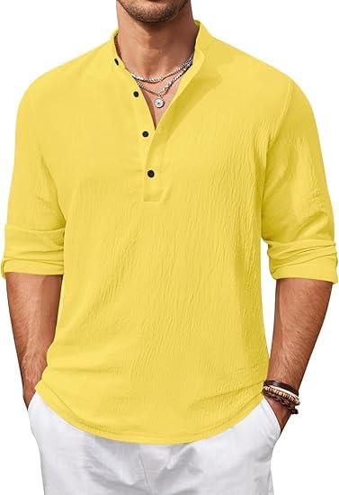 Image of Bellstone Men's Cotton Blend Solid Regular Fit Full Sleeve Short Kurta | Men's Trendy Short Kurta | Ethnic Stylish Casual Lightweight Summer Kurta for Daily and Occasion Use