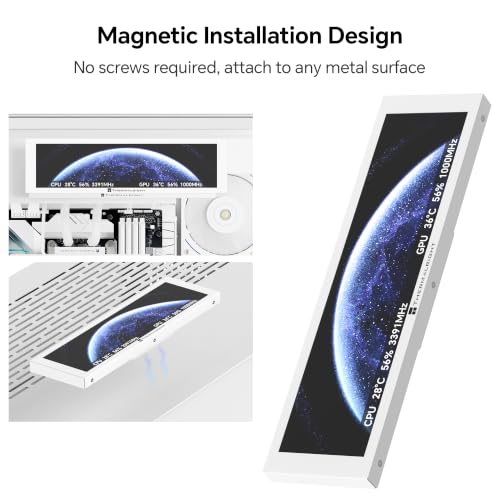 Image of TR Trofeo Vision 9.16in LCD PC Sensor Panel, 1920x480 USB-C, White | 1920x480 display for real-time CPU, GPU, RAM and FPS stats, GIF playback and clean desktop PC case builds