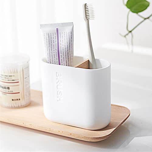 Toothbrush Holders Bamboo Electric Toothbrush Holder Bathroom Storage Organizer Countertop For Toothpaste, Floss, Razor, White #TOP1