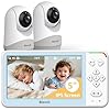 Blemil 5" Split Screen Video Baby Monitor with 2 Cameras and Audio, 4000mAh Battery, No WiFi, No APP, Remote Pan/Tilt/Zoom Camera, 2-Way Talk, Night Vision, 1000ft Range, Temperature