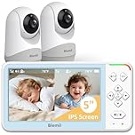 Blemil 5" Split Screen Video Baby Monitor with 2 Cameras and Audio, 4000mAh Battery, No WiFi, No APP, Remote Pan/Tilt/Zoom Camera, 2-Way Talk, Night Vision, 1000ft Range, Temperature