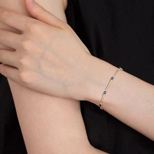 BriLove Dainty Gorgeous 925 Sterling Silver Birthstone Bracelets for Women,Six Emerald Cut Tennis Bracelet Birthday Prom Gifts Jewelry4