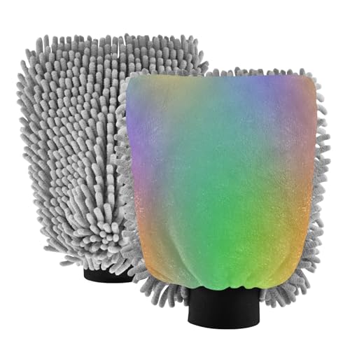 STAYTOP Beautiful Colors Car Wash Mitt Microfiber, 2Pcs Scratch Free Lint-Free, Premium Chenille Microfiber Mitt Car Wash Brush-L