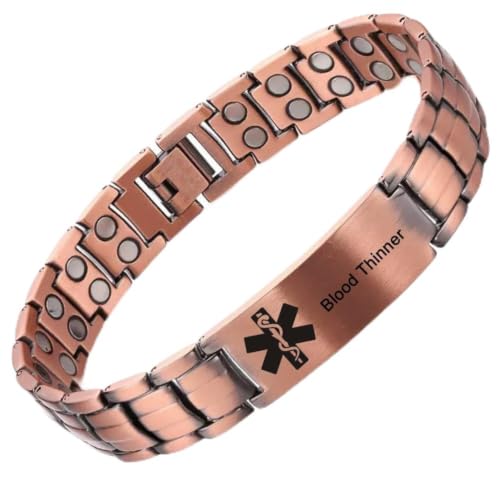 LiFashion Blood Thinner Medical Alert Wristband Antique Copper Medical ID Bracelet Sos Emergency Link Bracelets for Adult Hiking Camping Hunting Activities,With Medic Wallet Insert Card
