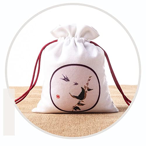 4 bolsas de lino con cordón diseño pájaro 13x16 cm miniatura 1