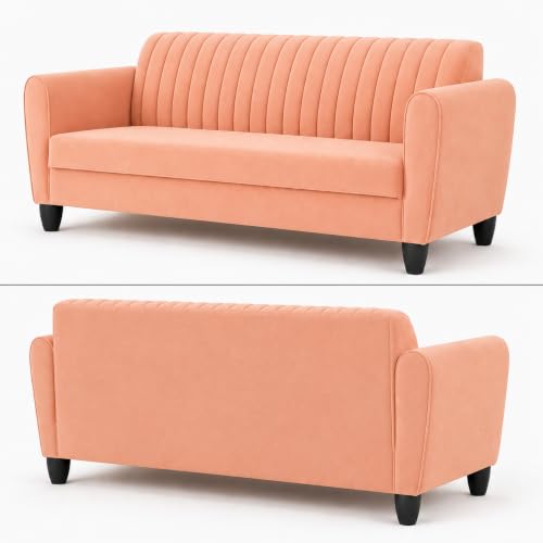 Image of MS Luxury FURNITRE Premium Luster 3-1-1 Sofa Set | 3 Seater | 5 Seater | Velvet Suede Fabric | 7 Colours with Sollid fibare Legs & 4 Cushion Free. (Peach, 3+1+1)