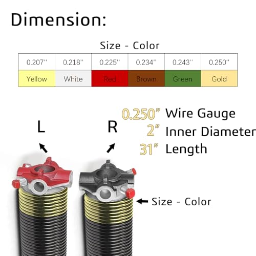 Pair of 2" Garage Door Torsion Springs with Non-Slip Winding Bars, High Precision Electrophoresis Black Coated, for Replacement & Installation,Minium Life 18,000 Cycles (0.250"X2"X31") by QIQISHOP - Image 2