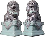 Feng Shui Löwe Statue Glückspaar Fu Dog Fu Keramik Skulptur Lila Sand Ornament Home and Orice Dekoration 1 Paar