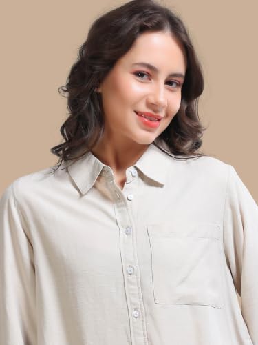 Image of Glam & Chique Women's Relaxed Fit Spread Collar Solid Casual Shirt S-2XL