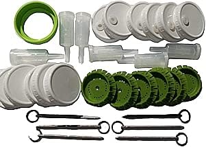 6 Pickle Pusher Small Batch Fermentation Kits. Complete with Airlock and Weight-Replacement. BPA Free. Includes extra lids. Fits Wide Mouth Mason Jars