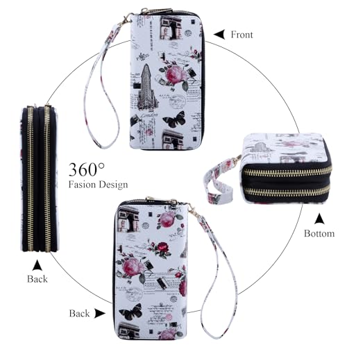 Image of XEYOU Double Zipper Long Clutch Wallet Cellphone Wallet for Women with Removable Wristlet Strap for Credit Card, Cash, Coin, Bill