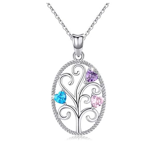 REDSUN Collar de árbol de la vida de plata de ley 925 con piedra natal para mujeres, niñas, árbol de la vida, collares con piedras preciosas para madre, mujer, niña, regalo de cumpleaños, Plata