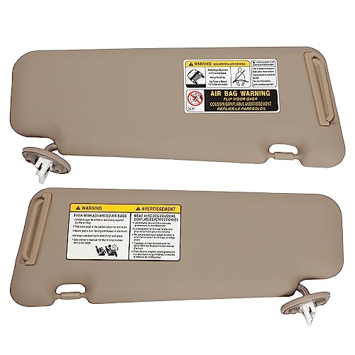 HIMIKI A Pair Beige Sun Visor Sunvisor with Light Left and Right Compatible with Toyota Highlander 2008 2009 2010 2011 2012 2013 08 09 10 11 12 13 Replacement for 74320-0E050-B0, 74320-0E051-B0