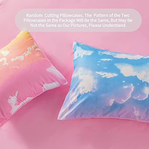Rynghipy Blue Pink Cloud Sky Comforter Set For Girls All Season Ultra-Soft Gradient Rainbow Cloud Microfiber Comforter Bedding Set Twin Size #TOP5