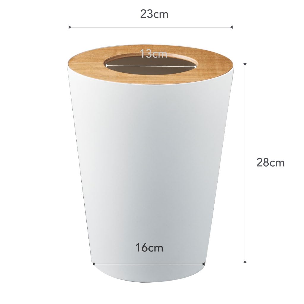 YAMAZAKI Home Rin Trash Can - Small Modern Home Wastebasket for Bathroom Kitchen Office - Steel + Wood