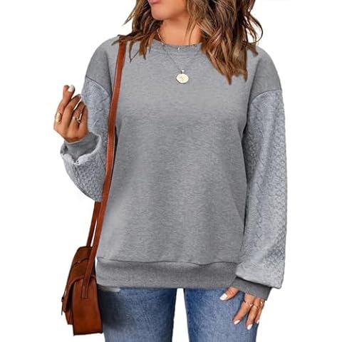 DOLNINE Plus Size Oversized Sweatshirts For Women Long Sleeve Winter Tops Trendy Comfy Tunics 1X Light Grey Cover