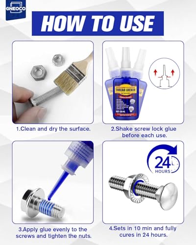 Image of Thread Lock Blue, Threadlocker Medium Strength, Thread Locker for Nuts, Bolts, Fasteners and Metals, Anaerobic Curing Screw Glue to Prevent Loosening (Medium-50ml*2)