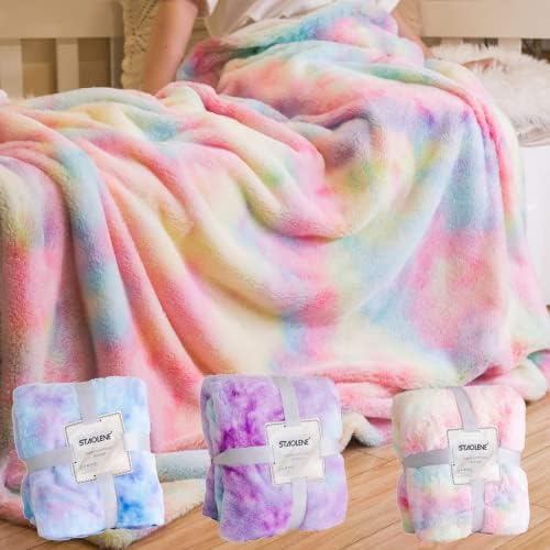 STAOLENE Throw Blanket, Faux Fur Blanket Super Soft Cozy Sherpa Throw Blanket Fleece Fuzzy Rainbow Blankets for Couch Sofa Bed (Light Pink, 50" x 60")