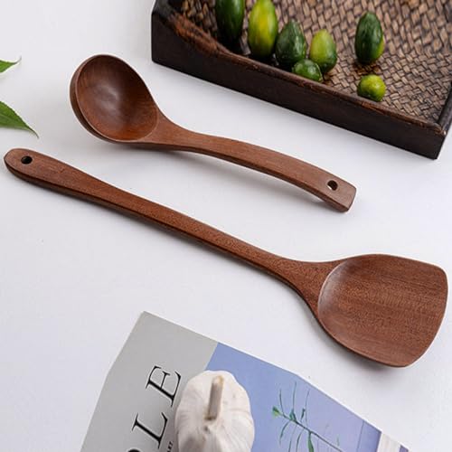 Cooking Utensils Set, 4-Piece Set Solid Wood Ergonomic Handle Hangable Durable Bending Resistance Cooking Spoons,Comfortable to The Touch Rounded Edges Cooking Spatula for Home Kitchen Cooking - image 7