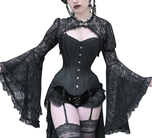 Women Long Sleeve Lace Bolero Shrug Open Front Cropped Cardigan High Neck Sweatshirts