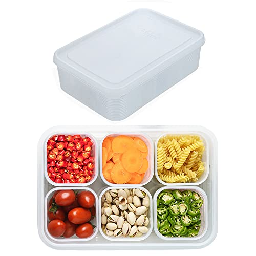 Jwukiie Recipiente de almacenamiento de alimentos para refrigerador con tapa hermética, 6 cajas pequeñas de plástico desmontables, recipiente apilable reutilizable para preparar comidas para organizar