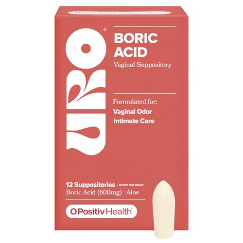 O Positiv URO Boric Acid Vaginal Suppository with Lactic Acid and Aloe for Fast Relief and Vaginal Odor Control Vegan Free from Parabens Dyes and Fragrances 12 Count (Pack of 1)