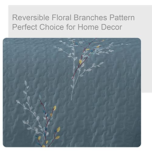 Exclusivo Mezcla Microfiber Queen Size Quilt Set For All Seasons, 3 Piece Flower Pattern Bedspreads Coverlet Set With 2 Shams, Lightweight And Soft Bedding Set, (92"X 96", Blue) #TOP3