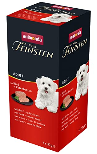 animonda Vom Feinsten Vuxen hundmat, våt mat för vuxna hundar, nötkött + kalkonhjärtan, 6 x 150 g