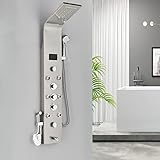 fyheast Duschpaneel LED 6 Funktionen Duschsystem Regenfall Wasserfall Handbrause Rückenmassage Wanneneinlauf und Brausepistole gebürstet Duschset