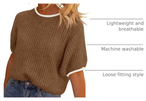 Image of Saodimallsu Womens Puff Short Sleeve Sweater Tops Spring Summer Color Block Ribbed Knit Crew Neck Going Out Shirts
