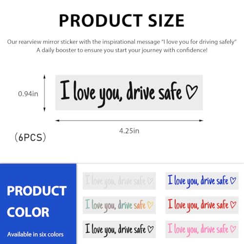 Image of Wevdn 6 PCS I Love You Drive Safe Sticker, Funny Waterproof Car Rearview Mirror Decal with Heart, Self Affirmations Sticker with Drive Safe Letters for Car Window Bumper Women Gift (Black)