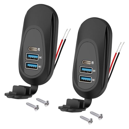 Linkstyle 2PCS USB Car Charging Socket, Dual 18W QC3.0 & 20W PD3.0 Type C Car Charging Adapter for 12V/24V Marine Truck