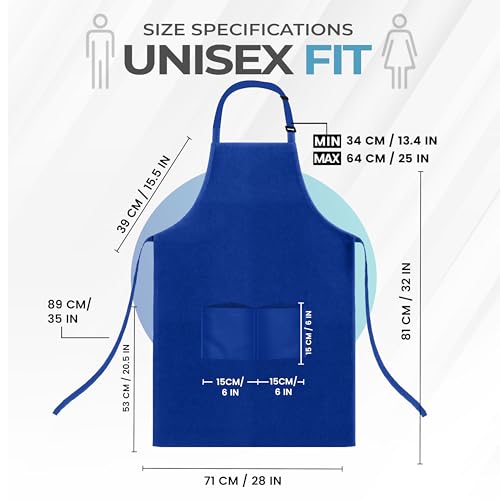 Utopia Kitchen 4 Pack Bib Apron Adjustable with 2 Pockets, Water and Oil Resistant, Cooking Kitchen Chef Apron for Women Men, Blue