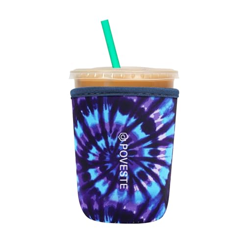 Image of Reusable Neoprene Insulator Sleeve for Iced Coffee & Cold Soda, Coffee Sleeves for Iced & Hot Drinks, Cold Beverage Cooler Compatible with Starbucks, Dunkin (Tie dye World, Small: 16-18oz)