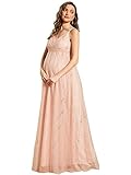 Ever-Pretty Women's Spaghetti Straps V-Neck Tulle Backless Sequin A-line Maternity Party Dress Pink US4