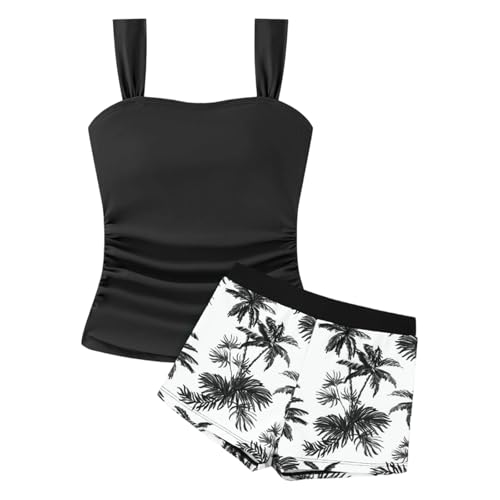 Tankini pour femme imprimé floral anti-complexes et bas de bikini froncé