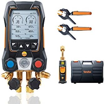 Testo 557s Kit I App Operated Digital Manifold, 2 x 115i Pipe Clamp Thermometer, 1 x 552i Micron Gauge I for HVAC Systems – with Bluetooth