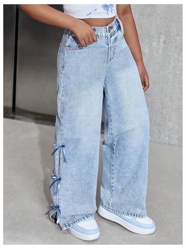 Milumia Girl's Bow Knot Baggy Jeans Y2k Wide Leg Loose Casual Denim Pants with Pockets2