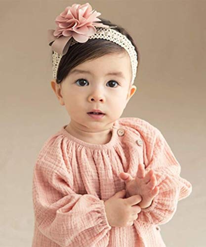 Denifery Baby Girls Cute Headband Elastic Lace Hair Band Pink Flower Headband Hair Accessories3