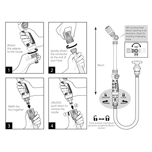 Image of Eden 94621 PRO Metal 18 in. Turbo Watering Wand | 4 Spray Patterns, Thumb-Control Garden Hose Sprayer with Adjustable Head & Quick Connect Set for Lawn, Garden & Outdoor Cleaning