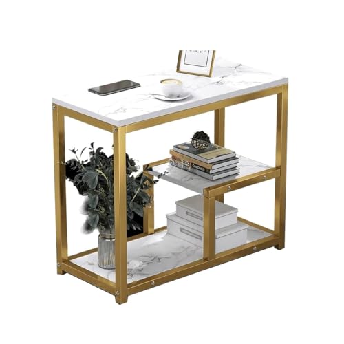 AIMALL Modern White Faux Marble End Table with Gold Metal Frame, 2-Tier Small Side Table for Living Room Bedroom Office, 23.6"x11.8"x27.2" Furniture
