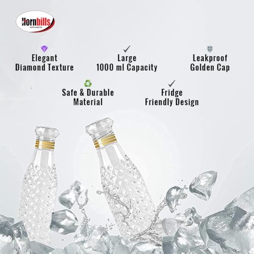 Image of HORNBILLS DIAMOND Fridge Water Bottle Set of 6-1000ml Each|Food Grade,Freezer Safe,Unbreakable|Ideal for Office,Gym,School,Travel Hiking Camping & Outdoor|Leak Proof & BPA Free|Everyday Hydration
