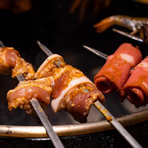 Brochetas planas de acero inoxidable para barbacoa con mango ergonómico de madera 6